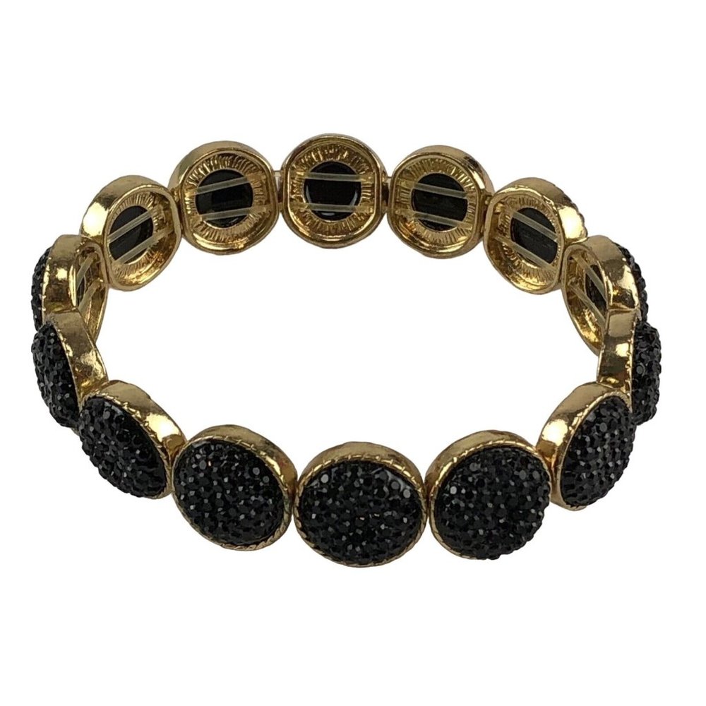 Bracelet Black Gold Tone Elastic Simulated Drusy Quartz